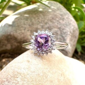 BRAND NEW Amethyst Halo Ring, Sterling Silver